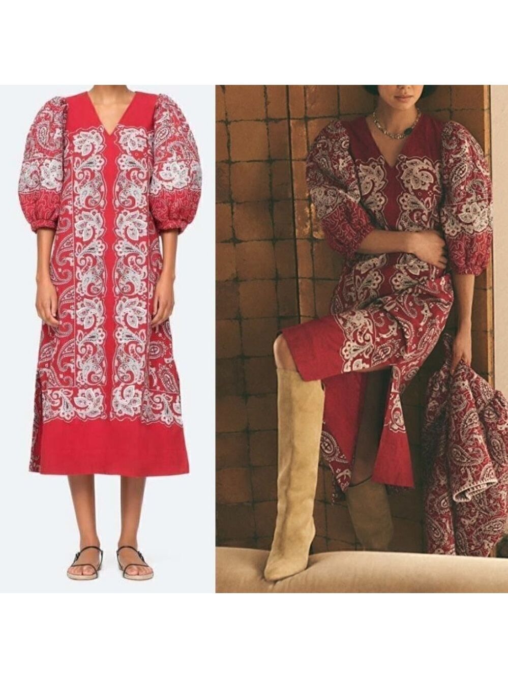 Nwt Sea Ny | Theodora Puff Sleeve Dress In Red Paisley